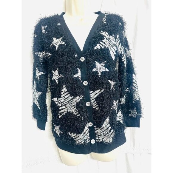 Tempted Girls Silver Stars Pattern Festive Fun Cardigan Sweater w/T-Shirt XL 16 - Picture 2 of 8